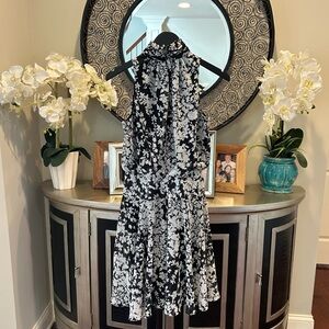 Taylor Black and White Floral High Low Dress